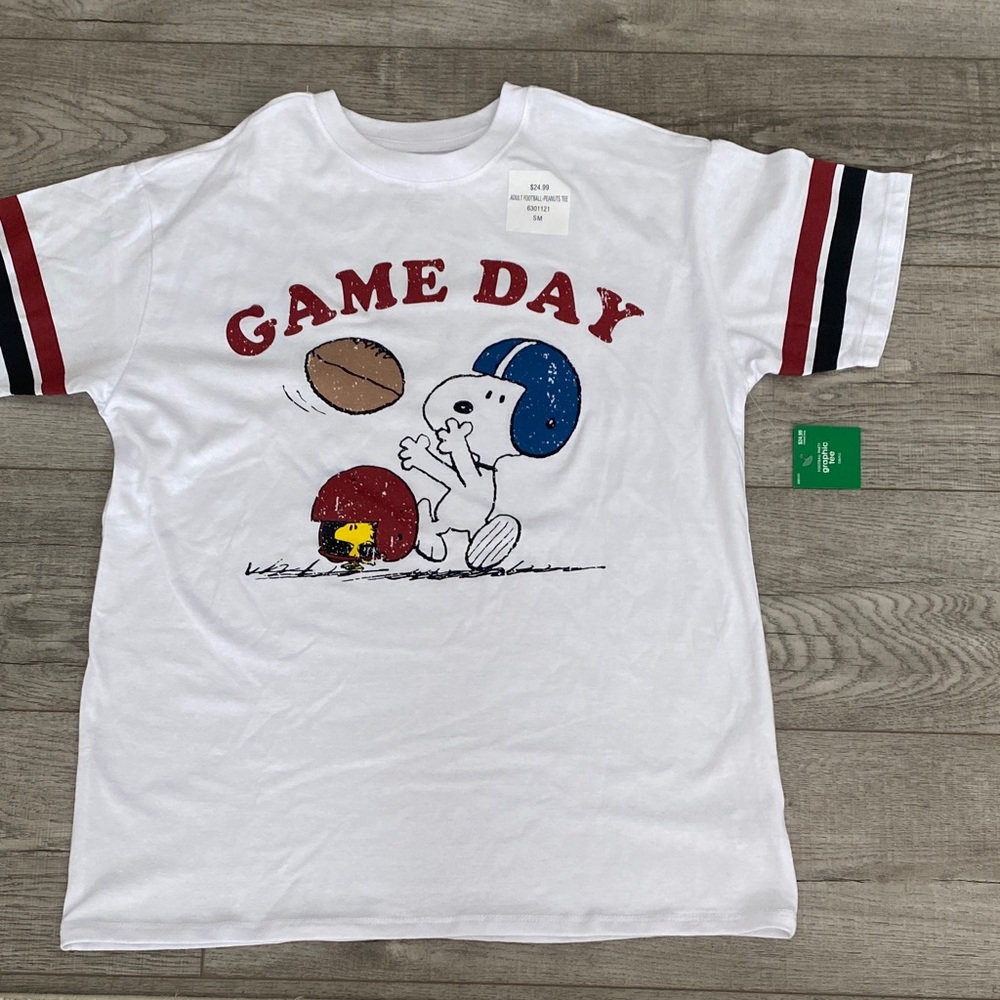 Peanuts White Game Day Tee with Snoopy and Football Design